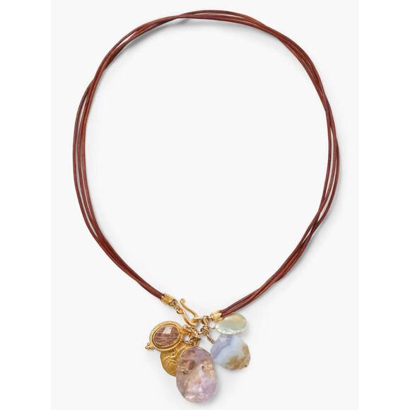 NEW CHAN LUU women's traveler leather charm necklace in amethyst